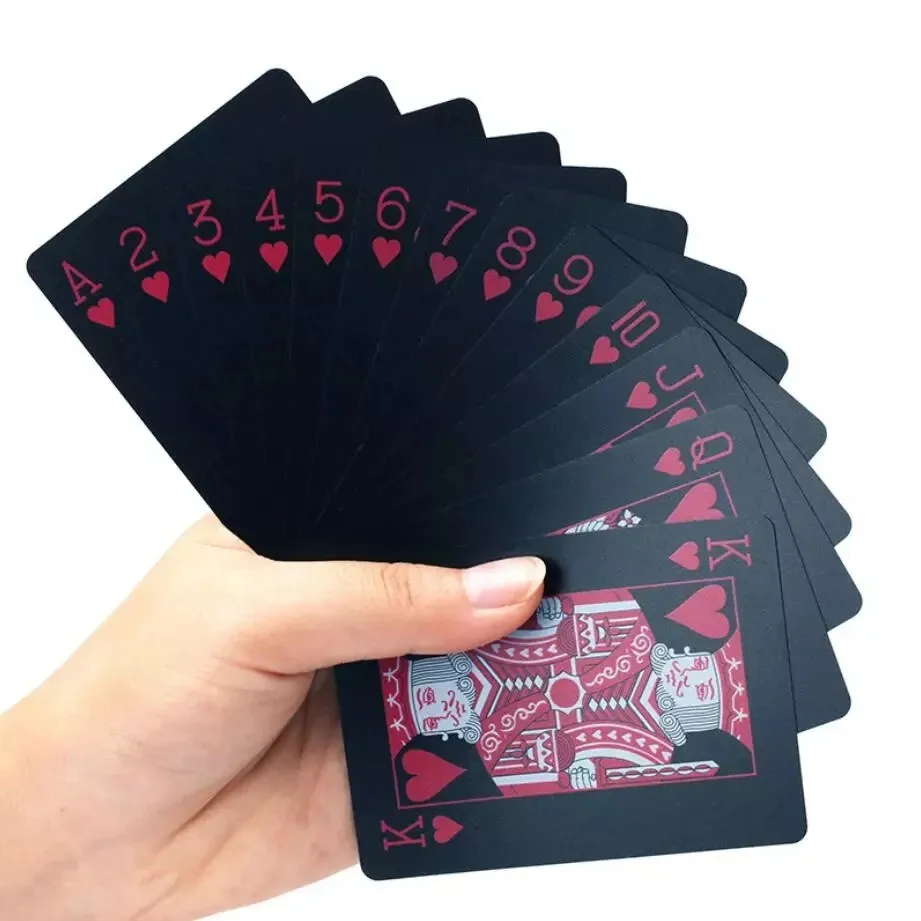 Cartas de jogo personalizadas pretas à prova d'água para pôquer em PVC de plástico com folha mágica personalizada