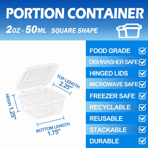 Contenants alimentaires jetables en plastique PP transparents avec couvercles, format 1oz, 2oz, 3oz, 4oz, 5oz, pour sauces carrées à emporter - Product Image 4