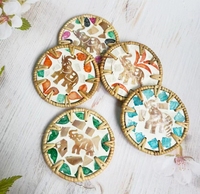 Nouveauté : Sous-verre rond en rotin naturel et nacre, motif éléphant, 10 cm, tissé à la main, pour la décoration de table à café ou à thé