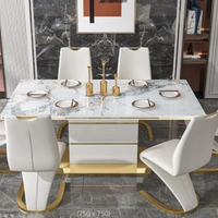 Table à manger en dalle de roche brillante table à manger rectangulaire moderne simple lumière luxe ménage table à manger chaise combinaison