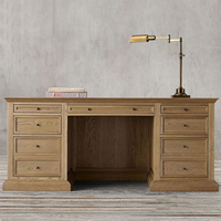 Bureau d'ordinateur en bois massif de style rétro américain, finition chêne blanc personnalisée, mobilier américain simple d'inspiration française