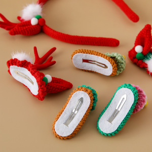 Cute British Retro Ready-to-wear Christmas Headpiece Knitted Wool Yarn Christmas Tree Antler Hair Accessory Featuring BB <b>Clips</b> - Product Image 2