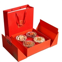 Boîte cadeau universelle rouge en acrylique de style chinois à double porte avec estampage à chaud de l'étiquette premium pour les quatre trésors et compléments de santé
