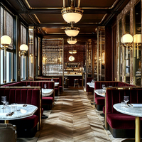 Ensemble de meubles de luxe modernes et haut de gamme avec table en marbre et métal, chaise en velours pour restaurant, café, salon de thé