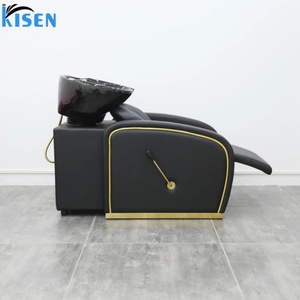 Chaise de shampooing Kisen en cuir PU de luxe avec repose-pieds réglable et lavabo en céramique pour salon de coiffure et salle de bain - Product Image 2