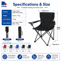 Chaise pliante portable avec accoudoirs, porte-gobelet, poche latérale et sac de transport pour le camping, la pêche et les pique-niques