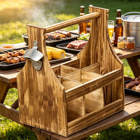 Range-bouteilles en bois rustique avec décapsuleur, idéal pour pique-nique et fête, avec poignée