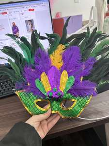 หน้ากากขนไก่สามสีสำหรับงานขายส่ง ชุดแต่งกายสำหรับงานเต้นรำ งานปาร์ตี้ งานรื่นเริง งานรับปริญญา วันวาเลนไทน์ วันคริสต์มาส การออกแบบเวที - Product Image 3