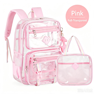 Transparent PVC Student <b>Backpack</b> Waterproof School Bag Large Capacity Zipper Softback with Side Pockets for Kids Wholesale & Cus - Product Image 3