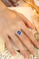 Bague en platine PT950 Lanphear Jewelry avec saphir taille ovale et double halo de diamants, motif floral, cadeau de luxe haut de gamme pour mariage et fête
