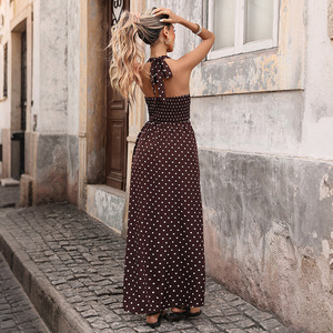 Abito Lungo Estivo da Donna, Stile Sensuale per Vacanze, Scollo a V con Laccio al Collo, Vestito a Pois per il Tempo Libero - Product Image 4