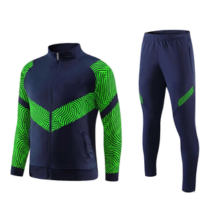 Men's Green Tracksuit Set Full Sleeve Zipper Jacket With Red Geometric Pattern Sporty Athletic Pants Quick Dry Autumn Wear - Product Image 2