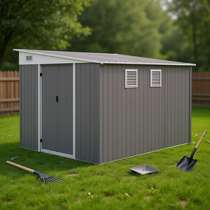 Caseta de Jardín Metálica de 11x9 pies con Puertas Corredizas y Ventilaciones, Almacenamiento Exterior en Color Gris, Modelo D0100X3599T - Product Image 2