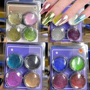 4 colores/set espejo polvo uñas brillo metálico cromo uñas polvo Y2K frotamiento brillo inmersión pigmento polvo ACCESORIOS DE MANICURA - Product Image 3
