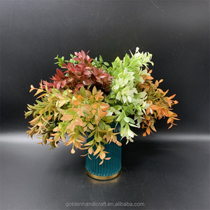 QSLH G-118 all'ingrosso piccole piante artificiali piante verdi 30cm 5 forchette piccolo bouquet colorato erba artificiale foglie artificiali - Product Image 5