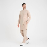 Pakaian Muslim Arab Pria Thobe Thawb Kaftan Setelan Islami Abaya Saudi Atasan Celana 2 Potong Dengan Kancing
