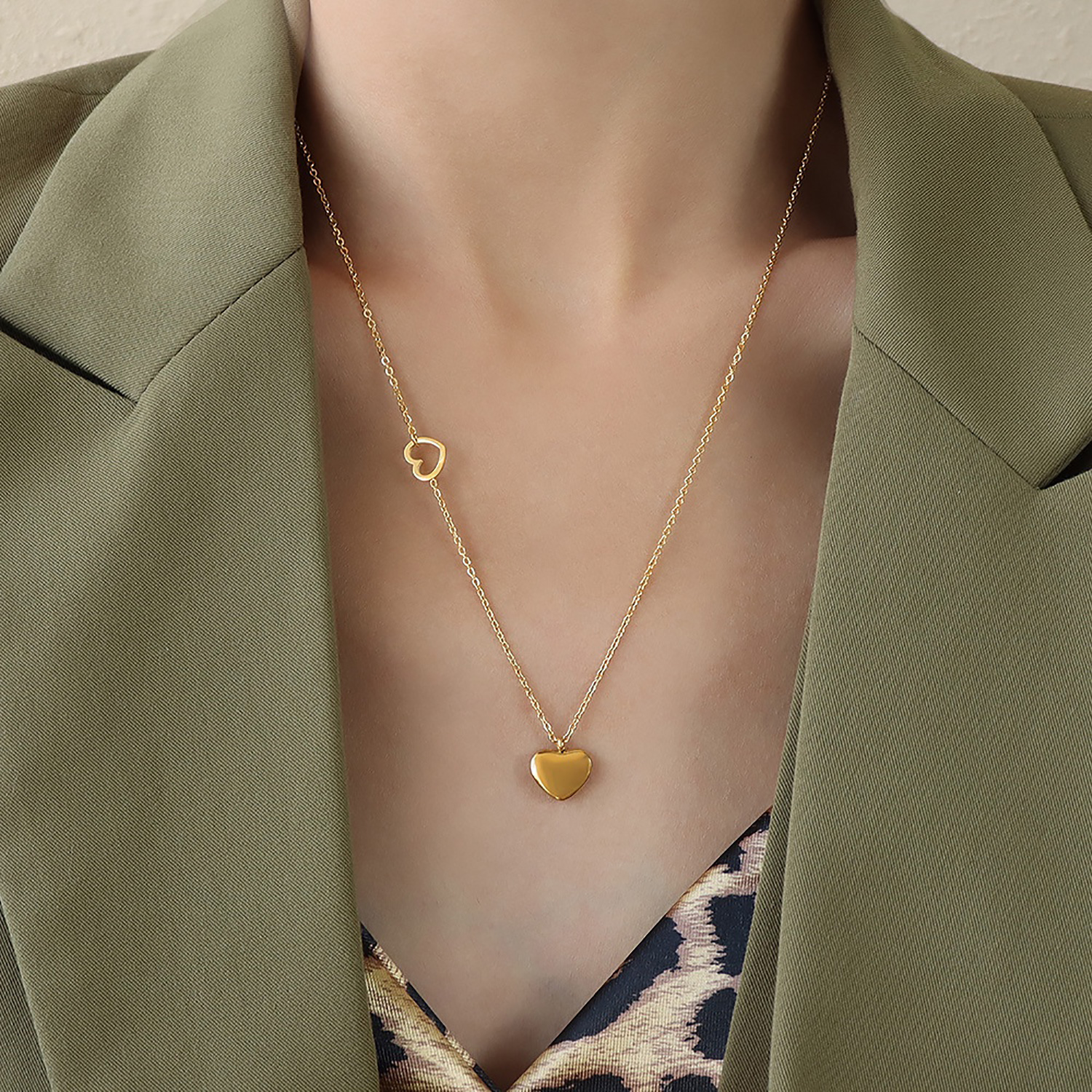 Collana Donna Con Ciondolo A Cuore, Catena A Doppio Link Oro, Lunghezza Regolabile Con Chiusura Aragosta, Gioiello Elegante Quotidiano