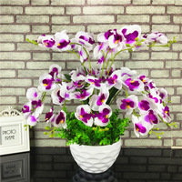 Orchidée artificielle en soie, 14 fourchettes de grande taille avec Pot en plastique pour décoration de mariage, de maison d'hôtel, bonsaï, nouvelle collection