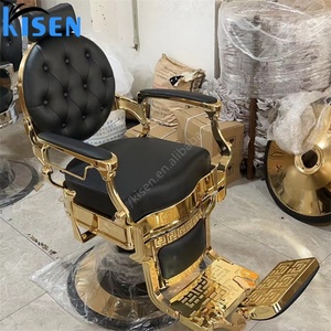 Fauteuil de Barbier Inclinable Classique Noir et Or de Haute Qualité, Style Antique Unique, de l'Usine Kisen Foshan, pour Salon de Coiffure - En Promotion - Product Image 1