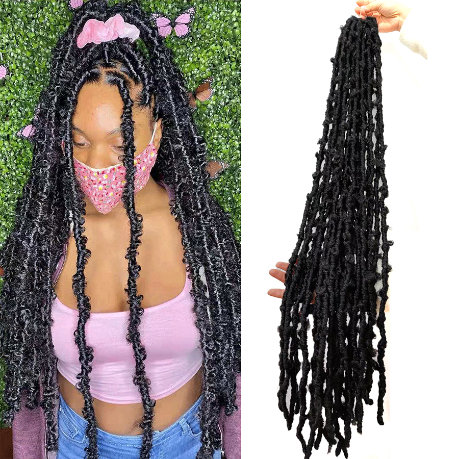 AliLeader 36" Distressed Faux Locs Long Butterfly Locs Crochet Braids Hair Pre-looped Synthetic Crochet Soft Locs Hair Extension