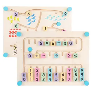 子供の木製教育両面学習ボックス認知数学加算減算乗算と分割迷路おもちゃ
