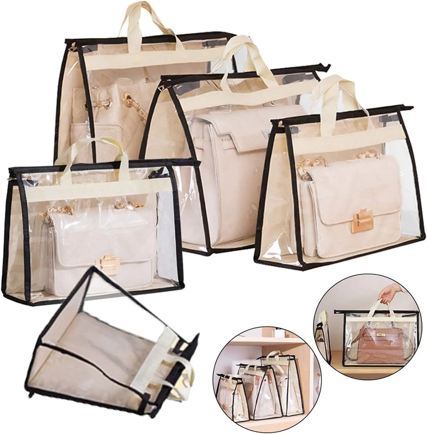 PVC Transparent Zipper Hanging Storage Bag Clear Purse Handbag Closet Storage Organizer Dust Bags for Handbags Luxury