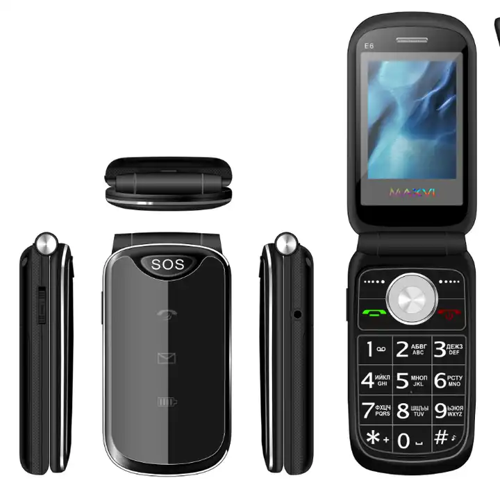 Mini Flip Plastic Mobile Phone, Botão de silício grande, Câmera
