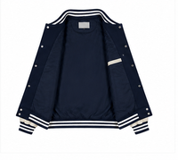 Veste de baseball unisexe décontractée, style varsity, bleu marine et beige, avec broderies et col rayé