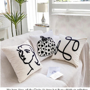 Housse de coussin carrée brodée sur mesure, style nordique minimaliste, 100% coton, écologique, pour la maison - Product Image 3