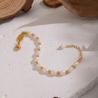 Bracelet pour femme en acier inoxydable plaqué or 18 carats, vintage, élégant, imperméable, avec pierre naturelle et perle d'eau douce