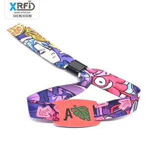 Impresión personalizada 13,56 MHz NFC Pulseras de tela RFID Pulsera tejida Pulsera para eventos de festivales