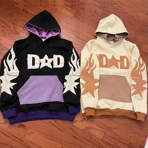 Hoodie Manufacturers Streetwear No String Pullover Hoodies Sweatshirt Patchwork Block Screen 3d Puff Print Unisex Men's Hoodie