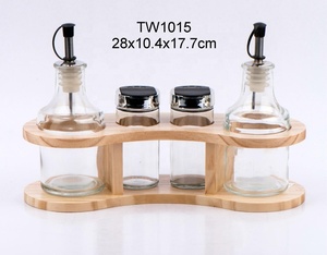 4 Lọ Giấm Dầu Thủy Tinh 240Ml Và Bộ Gia Vị Muối Tiêu 80Ml Có Giá Đỡ Bằng Gỗ (TW1014) - Product Image 2