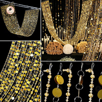 ANNIELU Rideau de luxe à sequins argentés et perles, pour décoration de plafond, toile de fond de mariage, réception, anniversaire, événement, scène