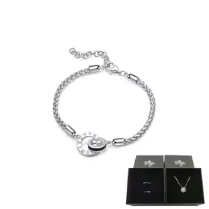 Pulsera de Doble Círculo de Plata <span class=keywords><strong>S925</strong></span> de Alta Calidad para Hombre y Mujer, Ideal como Regalo de Boda para Parejas - Product Image 2