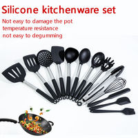Outils de cuisine OEM Manche en acier inoxydable Silicone Set d'ustensiles de cuisine 15 pièces