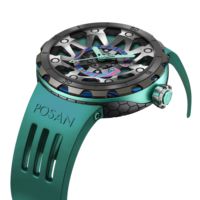 Montre mécanique automatique squelette pour homme, personnalisée en usine, avec cadran en acier Damas, design sportif ajouré et bracelet en silicone