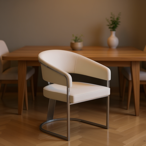 Sedia da Pranzo Imbottita Moderna Homeera in Ecopelle Bianca con Gambe Cromate, Design Contemporaneo per Arredamento Sala da Pranzo - Product Image 2