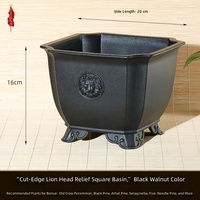 Maceta Cuadrada Grande de Resina Estilo Chino con Múltiples Orificios de Drenaje y Plato para Plantas, para Escritorio y Soporte de Flores