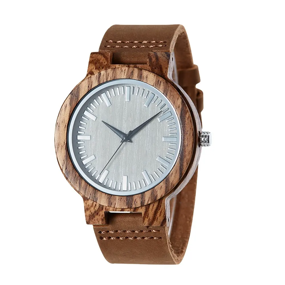 TJW Crazy Horse Luxury Leather Wooden Watch 46mm round case Seiko Movement Quartz watch