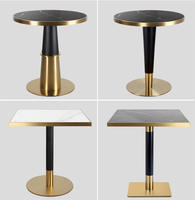 Élégant restaurant café boutique utiliser luxe marbre ardoise dessus en acier inoxydable rond or bord cadre table à manger ensemble