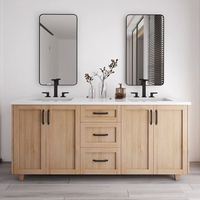 Meuble de salle de bain en bois massif en gros d'usine, double vasque, meubles de salle de bain avec deux miroirs