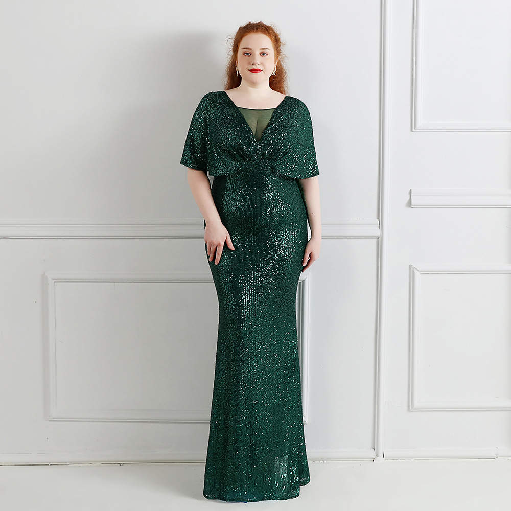 2024 Modern Green Plus Size Bridesmaid Dress with Lace Sequins Ribbons  Charming Lady V-Neck Ruffles Empire Waistline| Alibaba.com