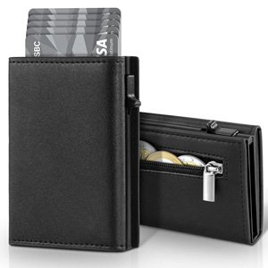 <b>Card</b> <b>Holder</b> Zipper Coin Purse RFID Anti-theft Multifunctional Side Push Aluminum Box Men's <b>Wallet</b> Black - Product Image 2