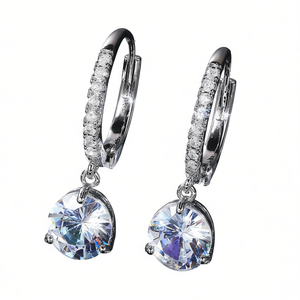 Boucles d'oreilles pendantes élégantes pour femmes, plaquées rhodium, avec cristaux ronds sertis griffe, bijoux de mode classiques pour mariage - Product Image 1