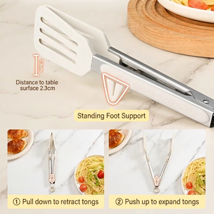 Food-Grade Silicone Tongs 9/12/14 Inch, Heat Resistant 220°C Non-Scratch Kitchen Food Clips with <b>Stand</b> for <b>BBQ</b> Restaurant Home - Product Image 3
