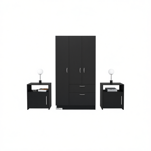 Set Camera da Letto Moderno Lubec Cartagena con Armadio e Due Comodini Omaha Neri, Mobili con Spazio di Archiviazione - Product Image 1