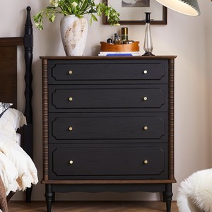 French Vintage Style Solid Wood Four Drawer <b>Chest</b> <b>Storage</b> Dresser For Living Room Bedroom Entryway Cabinet - Product Image 2