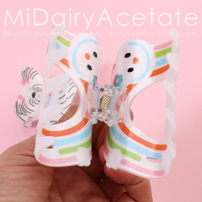 Midairy OEM ODM Vivid and Cute Spliced Polar Bear Wearing Scarf Hair Claw Clips for Girls Kids Hair Accessories 86x40mm 4083