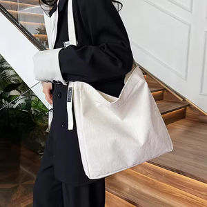 Sac fourre-tout en velours côtelé de grande capacité, couleur unie, écologique, de haute qualité, pour le shopping, vente en gros - Product Image 2